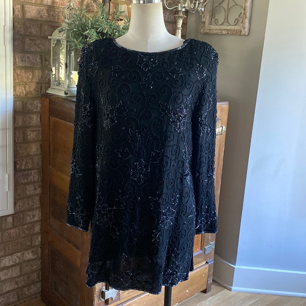 CARLO GIOVANNI ITALY LUXURY BLACK SEQUIN MINI DRESS XL EXCELLENT